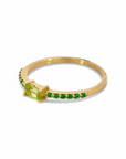 Anillo Solitario Peridoto Rectangular y turmalinas redondas en argolla