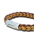 Pulsera Trenzada de Cuero y Cordón Natural cierre acero