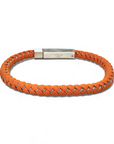 Pulsera de Cuero Trenzado Naranja con Cierre Acero