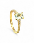 Anillo Solitario Aguamarina oval y brillantes oro amarillo 18K
