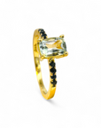 Anillo Solitario Aguamarina y zafiros