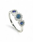 Anillo Tricillo de Zafiro con Halo de Diamantes 18K