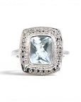 Anillo Solitario Topacio Rectangular Bisel Halo Brillantes Platino