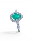 Anillo Solitario Esmeralda Gota Halo de Brillantes