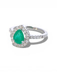 Anillo Solitario Esmeralda Gota Halo de Brillantes