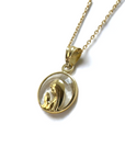 Medalla Virgen Orando Redonda Cristal Oro 18K 12mm
