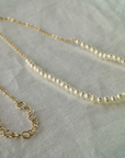 Collar cadena de plata 925 bañada en oro con perlas 3 mm