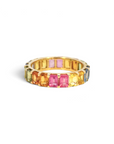 Anillo sinfin Sophia Schneider Joyas de oro 18K con zafiros multicolores en talla baguette estilo rainbow