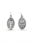 Sophia Schneider Joyas oval silver medal featuring Virgin Mary on one side and Sacred Heart with M emblem on the other.