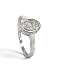 Anillo solitario Sophia Schneider Joyas en oro blanco 10K con diamantes corte baguette y halo de brillantes 0,20 ct