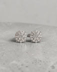 Aros stud Sophia Schneider Joyas de plata 925 con diamantes pavé corte brillante de 0,25 ct sobre tela estampada