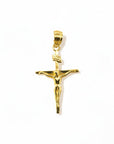 Colgante de cruz con figura de Cristo en oro amarillo 10K de Sophia Schneider Joyas, diseño clásico y elegante.
