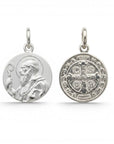 Medalla redonda San Benito de plata 925 pulida de 14 mm de Sophia Schneider Joyas.