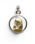 Medalla redonda Sophia Schneider Joyas con Virgen orando en oro laminado sobre cristal y marco de plata de 20 mm