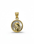 Medalla redonda Sophia Schneider Joyas de la Virgen orando en oro amarillo de 18k con fondo de cristal de 12mm