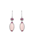 Sophia Schneider Joyas silver earrings with pink opal, rhodolite, and zircon accents. Oval drop design.