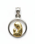 Sophia Schneider Joyas round silver and gold-plated pendant with praying Virgin Mary, 12mm.