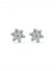 Sophia Schneider Joyas white gold 10K flower stud earrings with 7 brilliant-cut diamonds, 0.25 ct total.