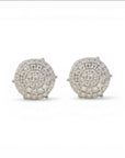 Sophia Schneider Joyas 10K white gold pave stud earrings with 0.20 ct diamonds, 10mm diameter.