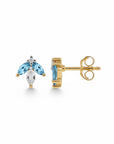 Sophia Schneider Joyas 14K gold earrings with marquise-cut blue topaz, clear quartz, and diamond accents.