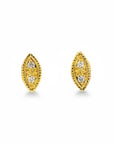Sophia Schneider Joyas 18K gold oval mini earrings with two brilliant-cut diamonds, 7x3mm.