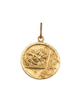 Sophia Schneider Joyas 18K gold St. Bernard medal, 17mm, depicting the saint with mountains and inscription.