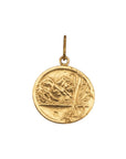 Sophia Schneider Joyas 18K gold St. Bernard medal, 17mm, depicting the saint with mountains and inscription.
