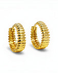 Sophia Schneider Joyas 18K gold textured hoop earrings, 15mm diameter, with a sophisticated, wavy design.