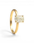 Sophia Schneider Joyas 18K gold ring with 1.01 ct lab-created emerald-cut diamond, E-VVS2 clarity.