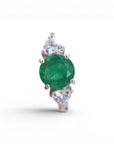 Sophia Schneider Joyas emerald and topaz ring with rhodium-plated silver. Features a 9mm round emerald and two triangular topazes.
