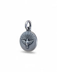 Sophia Schneider Joyas round 12mm Holy Spirit medal in sterling silver, featuring a dove with radiating rays.
