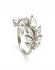 Sophia Schneider Joyas rhodium-plated silver ring with marquise-cut cubic zirconia in a leaf design.