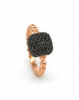 Sophia Schneider Joyas rose gold plated silver ring with black cubic zirconia and beaded band.