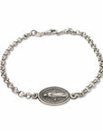 Sophia Schneider Joyas silver 925 oval medal bracelet with Virgin Mary engraving and rolo chain, 18cm length.