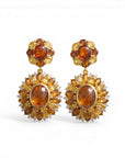 Sophia Schneider Joyas sterling silver earrings with amber, citrine, and cubic zirconia. Oval amber center surrounded by citrine and clear cubic zirconia.