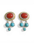 Sophia Schneider Joyas silver earrings with red coral and turquoise stones, featuring a dangling design.