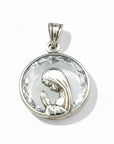 Sophia Schneider Joyas round silver and crystal pendant with praying Virgin Mary.