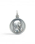 Sophia Schneider Joyas 14mm silver medal with profile of praying Virgin Mary, customizable with engraving.