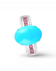 Sophia Schneider Joyas sterling silver ring with oval turquoise and baguette pink tourmaline accents.