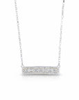 Sophia Schneider Joyas 10K white gold bar necklace with baguette and brilliant cut lab diamonds.