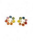 Aros stud zafiros rainbow y brillantes en forma flor oro 10K