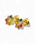 Aros stud zafiros rainbow y brillantes en forma flor oro 10K