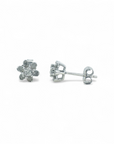 Aros stud diamantes en bisel forma flor 10K
