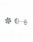 Aros stud diamantes en bisel forma flor 10K