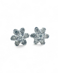 Aros stud diamantes en bisel forma flor 10K