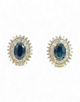 Aros stud zafiro oval doble halo brillantes oro blanco 10K