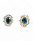 Aros stud zafiro oval doble halo brillantes oro blanco 10K
