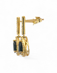 Aros colgantes de zafiro gota halo brillantes oro 10K