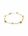 Pulsera cadena oro 10K con amatistas ovales y diamantes en bisel