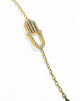Pulsera cadena oro 10K con Mano de Fátima con brillantes